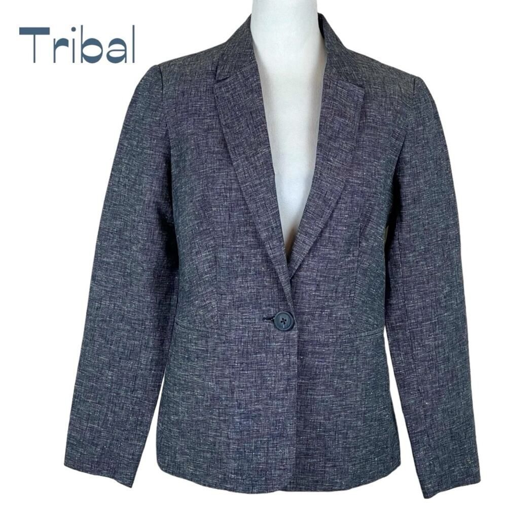 Tribal Navy Linen Blend Blazer NWOT Size 6